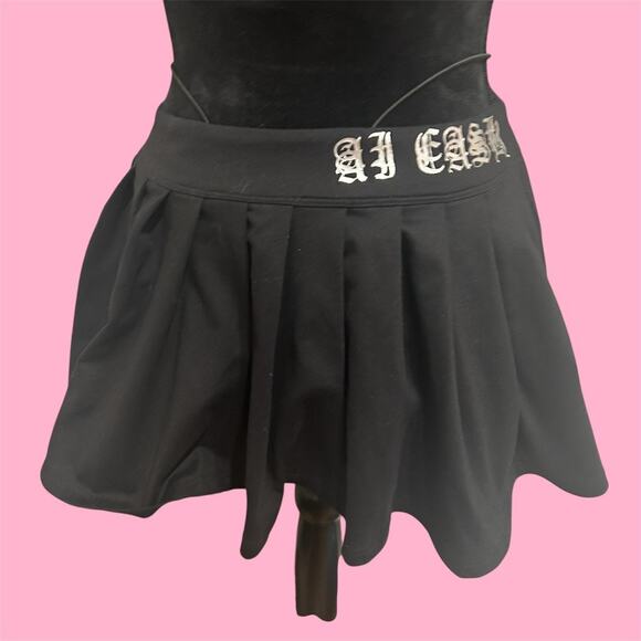 Ai Cash Black pleated mini skirt with silver lettering - Picture 1 of 8